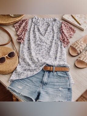 Floral Double Ruffle Sleeveless Top MED in EC